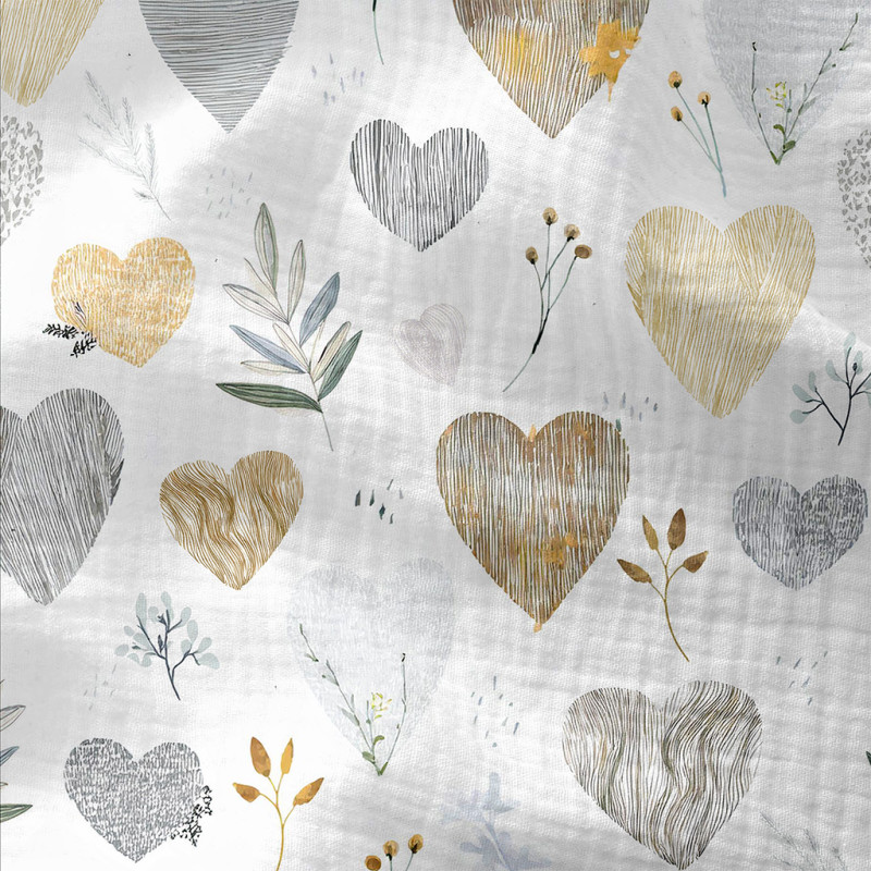 Printed Double Gauze LOVEGETAL White / Gray